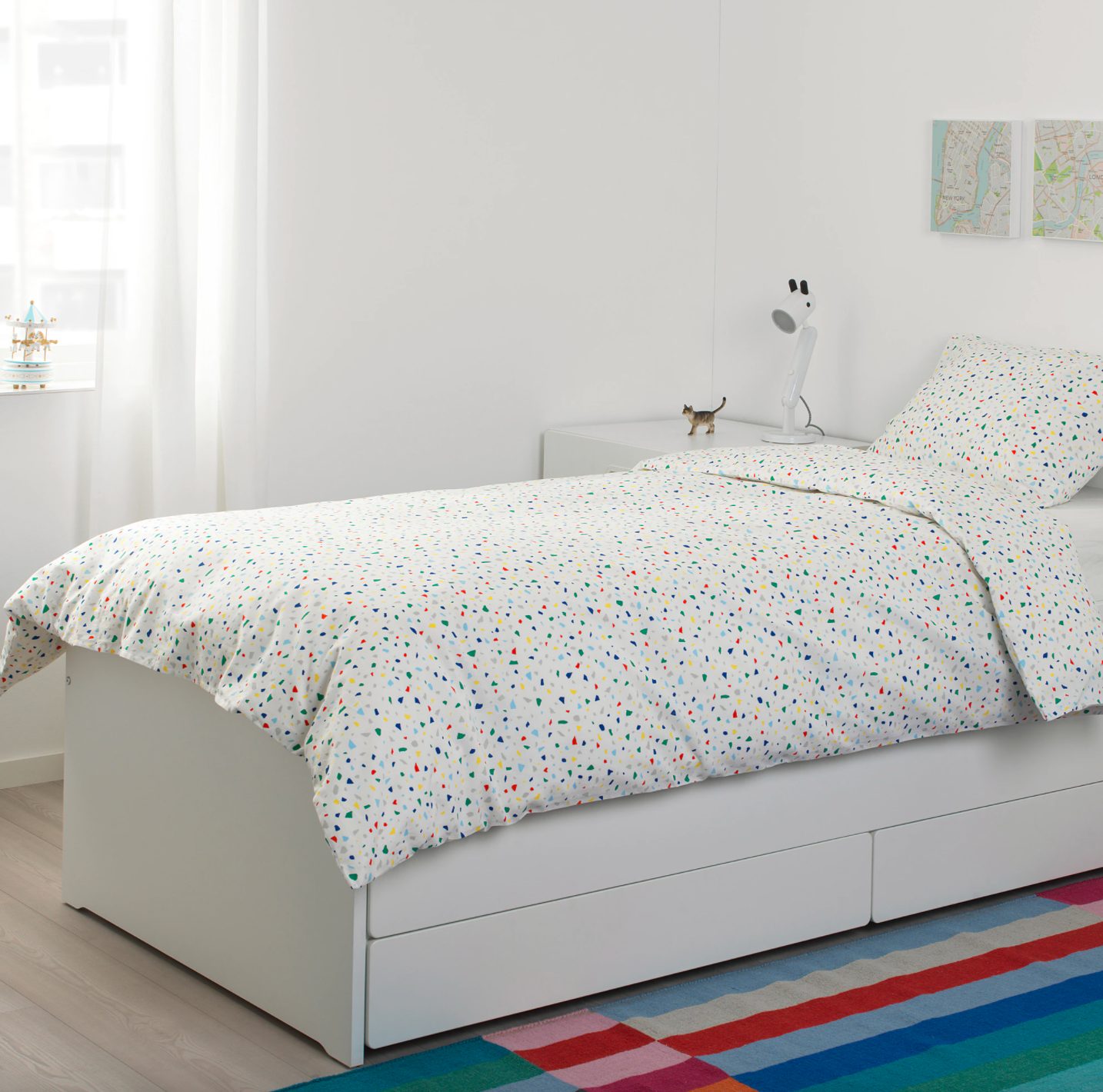 Housse de couette et taie, blanc motif mosaïque