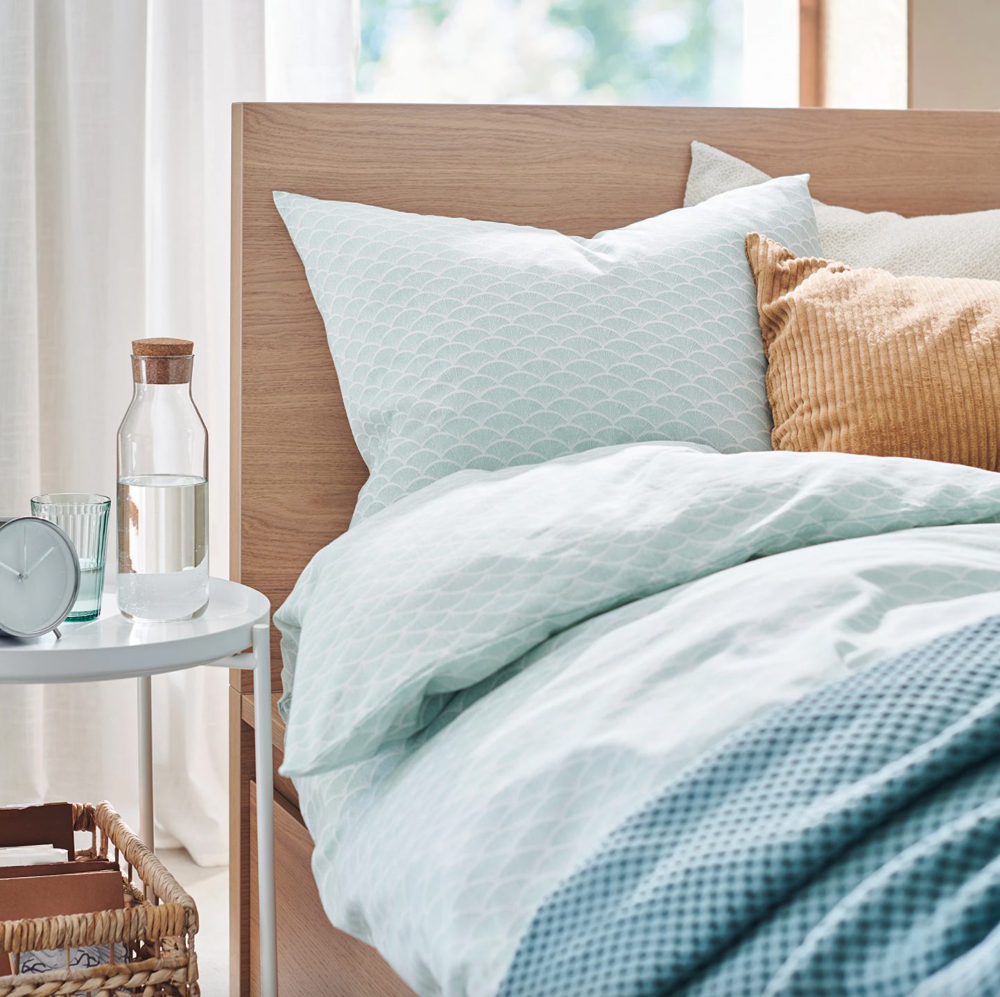 KASKADGRAN, Housse de couette et taie(s), blanc/turquoise clair