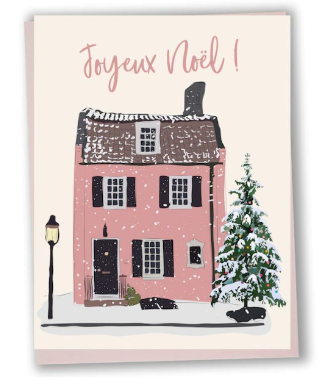 Boîte de 6 cartes de souhaits maison rose