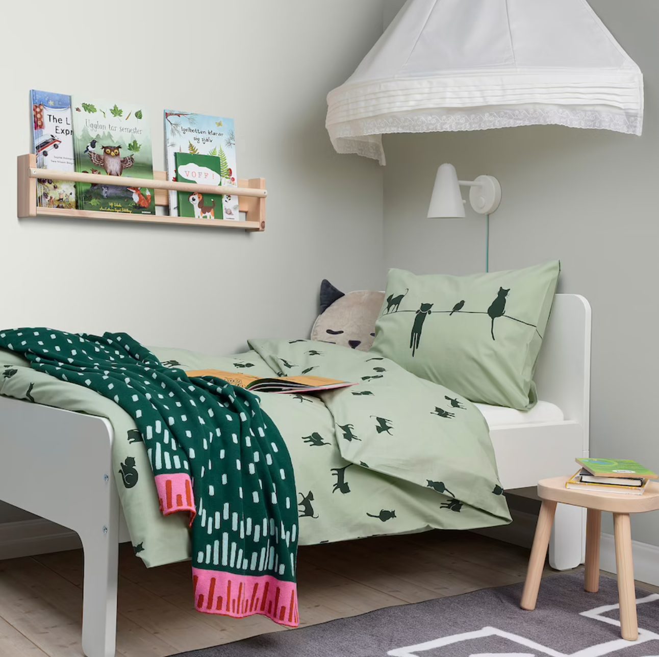 Housse de couette et 1 taie, motif chat/vert