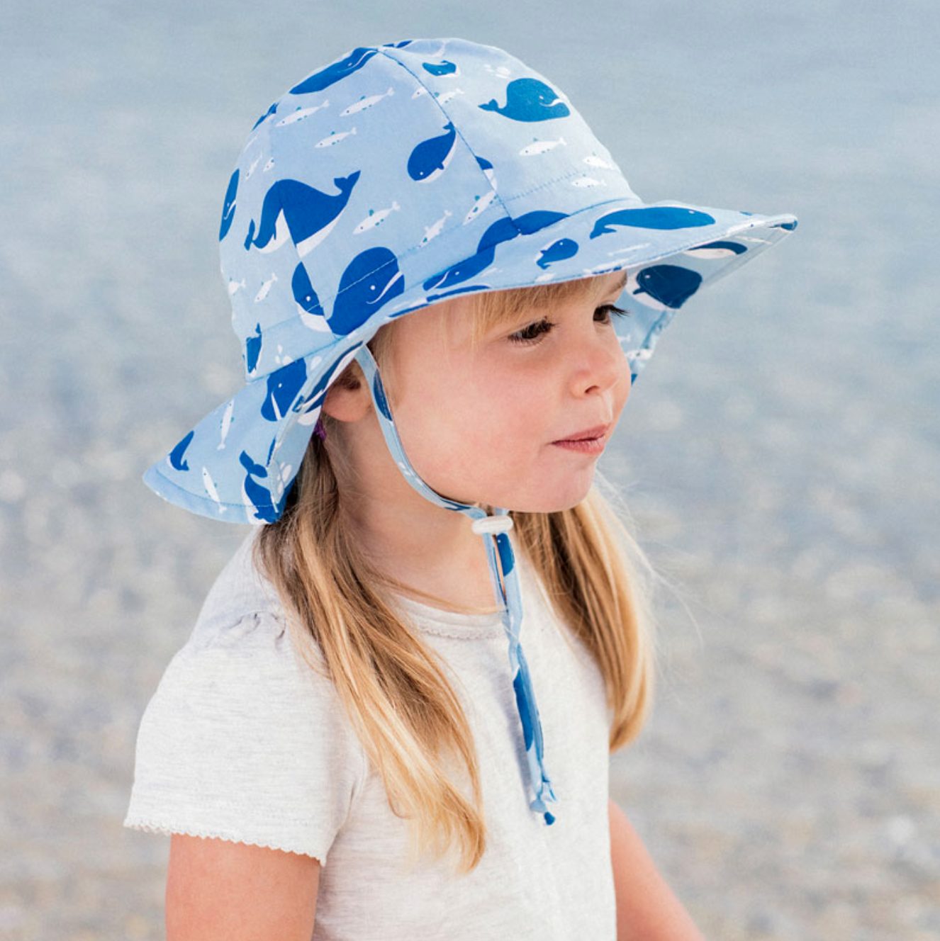 Chapeau Soleil Ajustable en Coton, Bleu Baleines