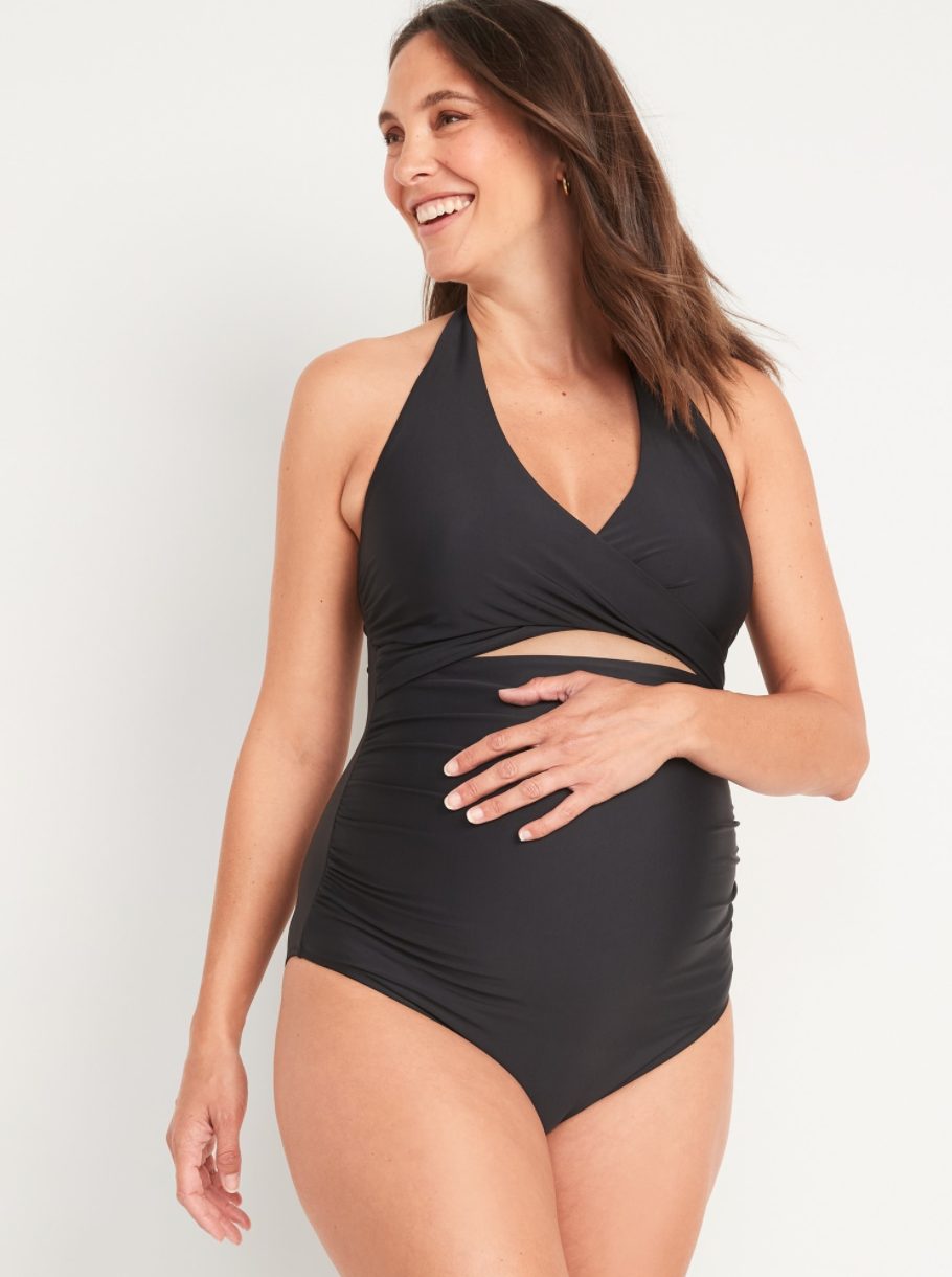 Maillot de bain de maternité une-pièce bain-de-soleil à devant croisé