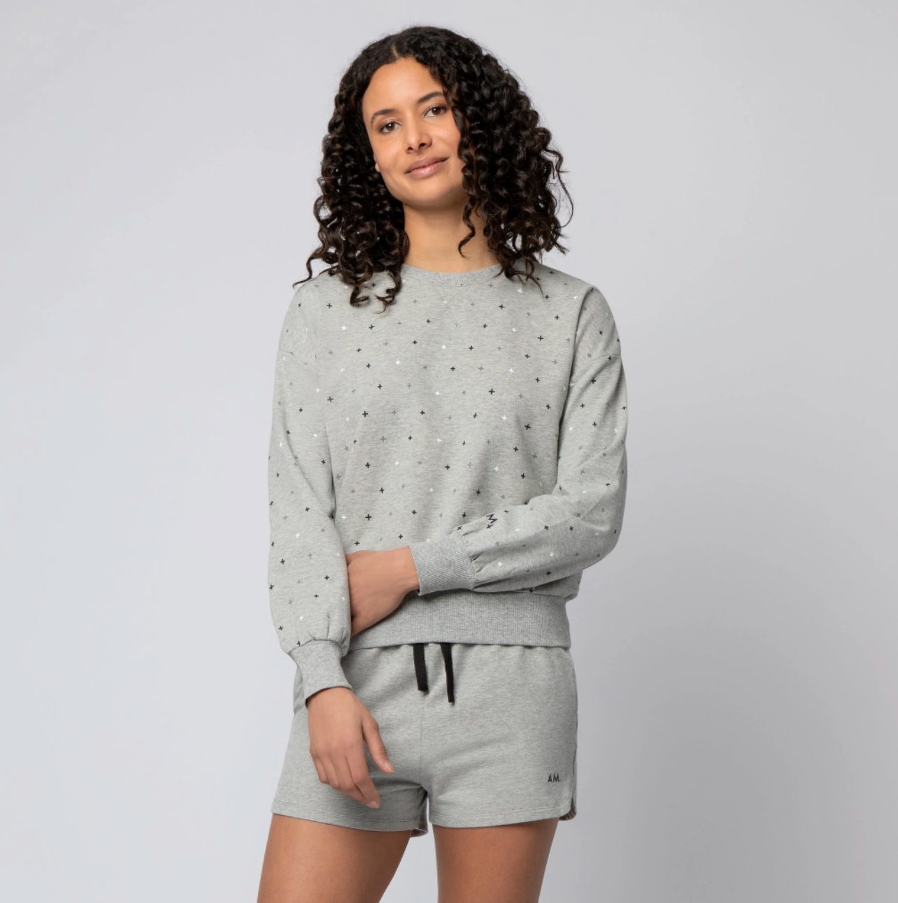 Pull gris chiné à imprimé géométrique pour femme