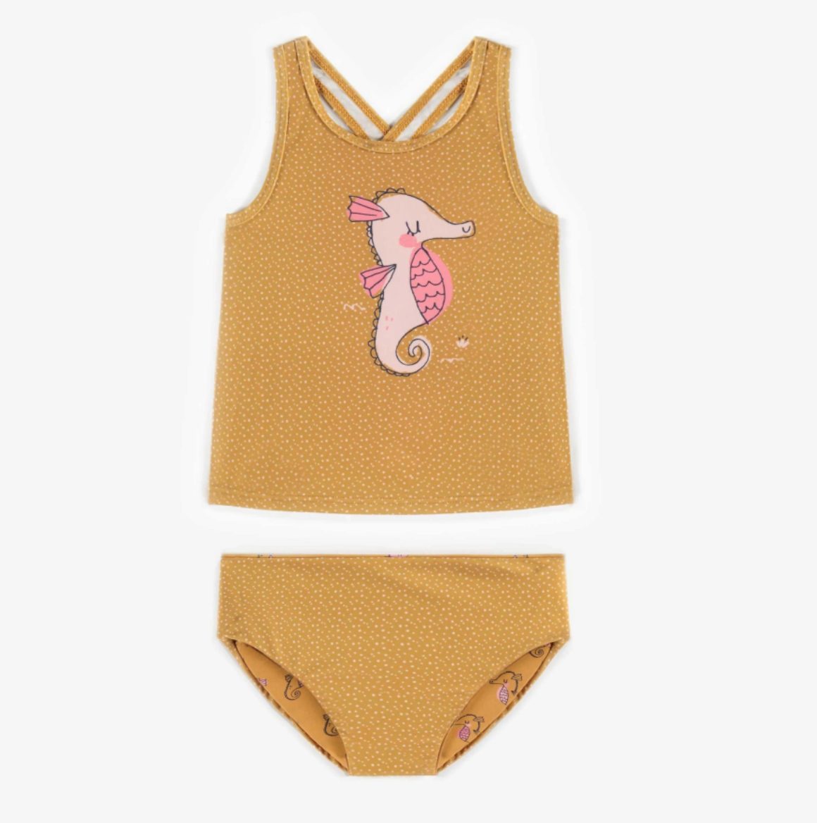 Tankini jaune à motifs avec culotte réversible