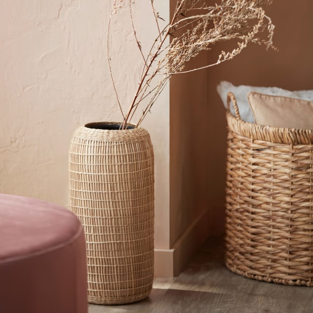 Grand vase naturel en bambou et posidonie