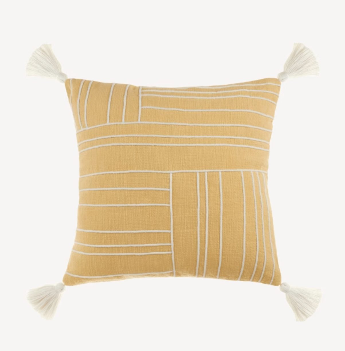 Coussin décoratif jaune à glands et rayures Armand