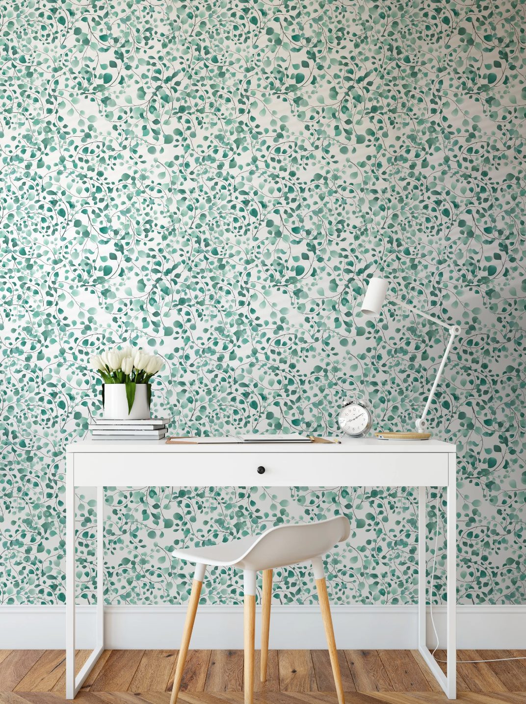 Papier peint Leaves White